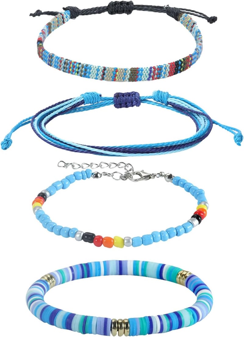 Mannikesi Beach Bracelet Set for Men and Women, Surfer Men Bracelet, Braided Boho Summer Bracelets Adjustable Men's Bracelet Handmade Women Bracelet String Rope Ankle Bracelets Birthday Gift - Image 1
